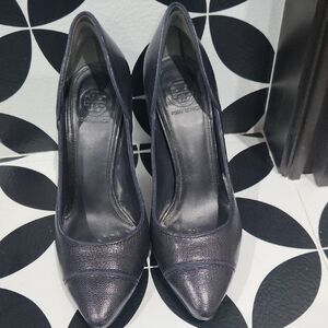 Tory Burch Shimmering Navy Heels